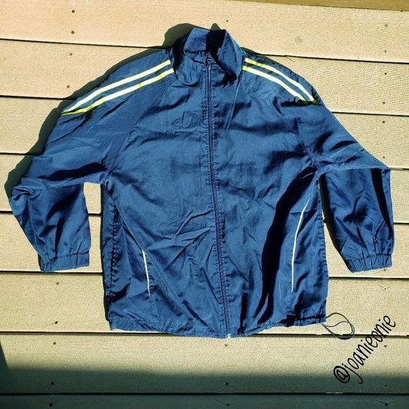 Windbreaker Lightweight Jacket Navy Yellow Stripes Twee Mens Sz M - Picture 4 of 9